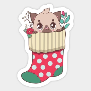 Cute cat in Christmas stocking Sticker